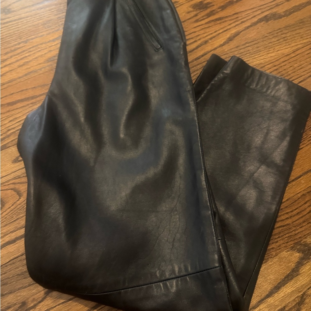 MARC by Andrew Marc Black 100% Leather Pleated High Rise Side Zip Pants - 8